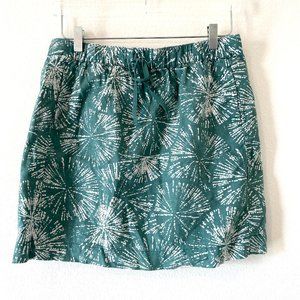 Fossil Vintage Linen Skirt Green White Elastic Waist Drawstring Pockets Size M